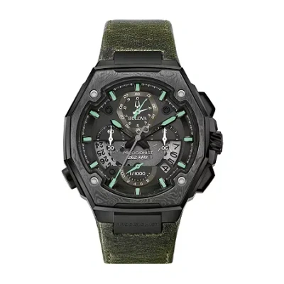 Bulova Precisionist Mens Chronograph Green Leather Bracelet Watch 98b355 In Multi