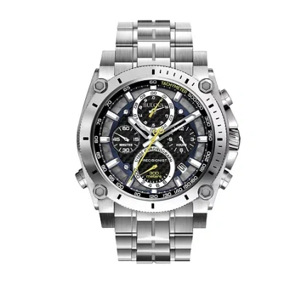 Bulova Precisionist Mens Chronograph Silver Tone Stainless Steel Bracelet Watch 96b175 In Blue