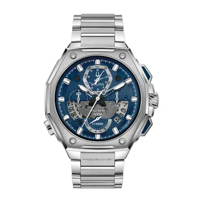 Bulova Precisionist Mens Silver Tone Stainless Steel Bracelet Watch 96b349 In Pattern