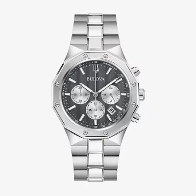 Bulova Prestige Mens Chronograph Silver Tone Stainless Steel Bracelet Watch 96b459 In Metallic