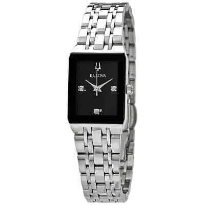Pre-owned Bulova Quadra Diamond Black Dial Ladies Watch 96p202