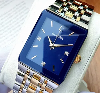 Pre-owned Bulova Quadra Dual Tone Blue Dial Men's Watch 98d154