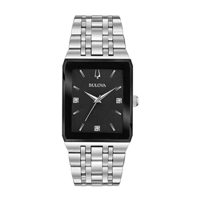 Bulova Quadra Mens Silver Tone Stainless Steel Bracelet Watch 96d145 In Black