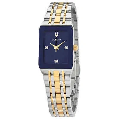 Pre-owned Bulova Quadra Quartz Blue Dial Ladies Watch 98p177