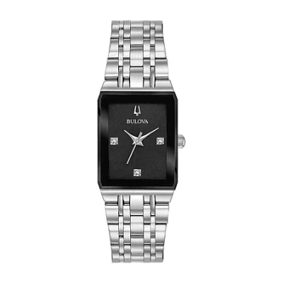 BULOVA QUADRA WOMENS SILVER TONE STAINLESS STEEL BRACELET WATCH 96P202