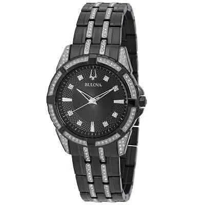 Pre-owned Bulova Quartz Crystal Black Dial Men's Watch 98k109