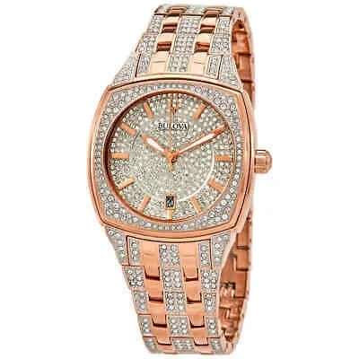 Pre-owned Bulova Quartz Crystal Pave Dial Men's Watch 98b324