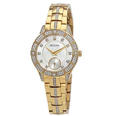 Pre-owned Bulova Quartz Diamond Crystal Mop Dial Ladies Watch 98l283