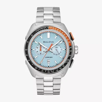 Bulova Racer Mens Chronograph Silver Tone Stainless Steel Bracelet Watch 98b432 In Black