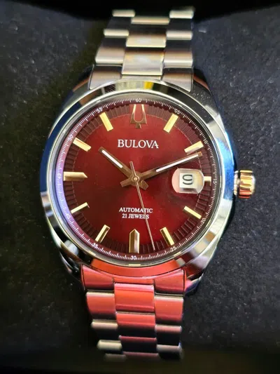 Pre-owned Bulova Red Dial Sapphire Crystal Automatic Surveyor Men's Watch 98b422