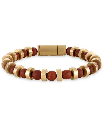 Bulova Red Jasper & Gold-tone Stainless Steel Bracelet In No Color