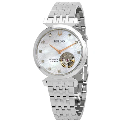 Bulova Regatta Automatic Diamond White Mother Of Pearl Dial Ladies Watch 96p222 In Gold Tone / Mother Of Pearl / Rose / Rose Gold Tone / White