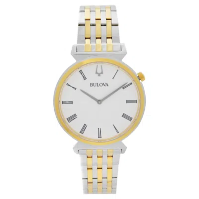 Pre-owned Bulova Regatta Two-tone Stainless Steel White Roman Dial Men Quartz Watch 98a233