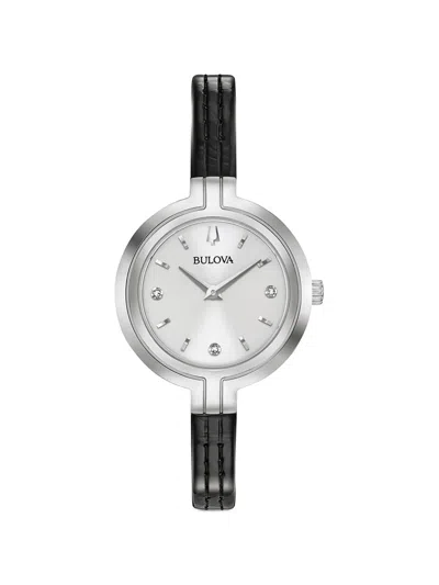 Bulova Rhapsody Diamond Leather Ladies Watch In Metallic