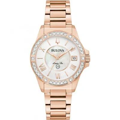 Pre-owned Bulova Rose Gold Womens Analogue Watch Marine Star 98r295