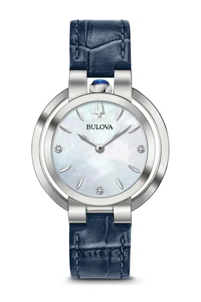 Pre-owned Bulova Rubaiyat Diamond 35mm Stainless Steel Case Blue Leather Strap - 96p196
