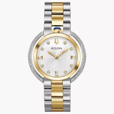 Pre-owned Bulova Rubaiyat Diamond Quartz Two Tone Stainless Steel Ladies Watch 98r246