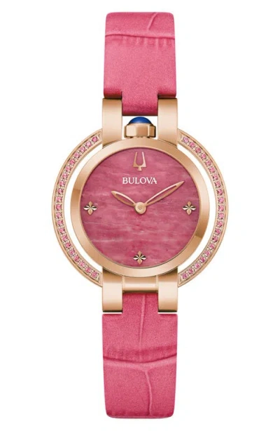 Bulova Rubaiyat Sapphire Leather Strap Watch, 30mm In Gold