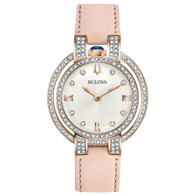 Pre-owned Bulova Rubaiyat Women's Classic Diamond Accent Quartz Pink Watch 35mm 98r252