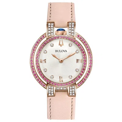 Pre-owned Bulova Rubaiyat Women's Classic Diamond Accent Quartz Pink Watch 35mm 98r257