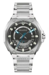 Bulova Mens Silver Tone Stainless Steel Bracelet Watch 98b456 In Black