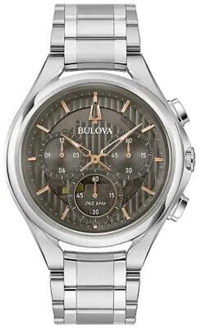 Pre-owned Bulova Silver Mens Chronograph Watch Curv 96a298