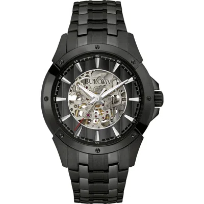 Bulova Skeleton Dial Automatic Bracelet Strap Watch, 43mm In Black