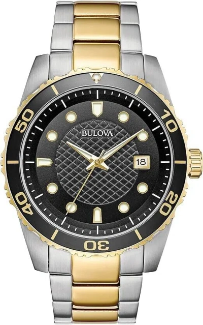 Pre-owned Bulova Sport Black Dial Two Tone Mens Watch 98a199