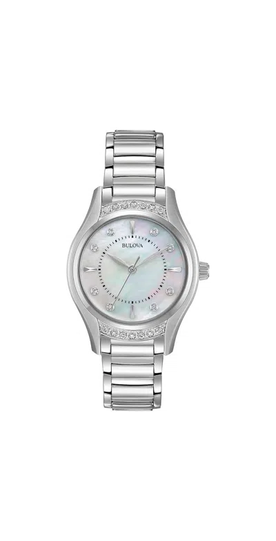 Bulova Stainless Steel Diamond Accent Ladies Watch In Metallic