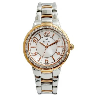 Pre-owned Bulova Stainless Steel Two-tone Diamond White Mop Dial Ladies Watch 98r162