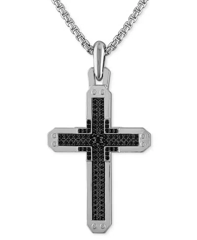 Bulova Sterling Silver Black Diamond Cross Pendant Necklace, 24" + 2" Extender In Silver Tone