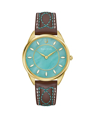 Bulova Stetson Leather Strap Watch, 34.5mm In Brown
