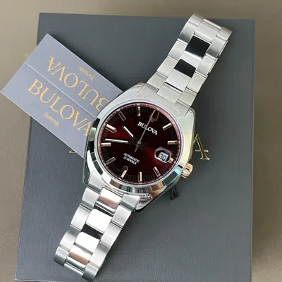 Pre-owned Bulova Surveyor 98b422 Automatic 39mm Red Dial Men's Stainless Steel Watch