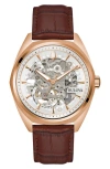 Bulova Men's Automatic Classic Surveyor Brown Leather Strap Watch 41mm In Rose Goldone