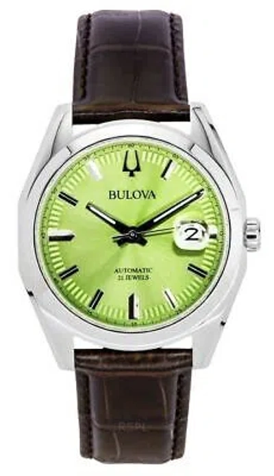 Pre-owned Bulova Surveyor Leather Strap Green Dial Automatic 96b427 Men's Watch