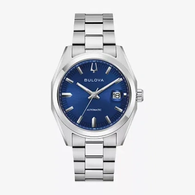 Bulova Surveyor Mens Automatic Silver Tone Stainless Steel Bracelet Watch 96b436 In Metallic