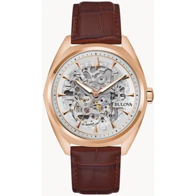 BULOVA SURVEYOR SKELETON DIAL LEATHER STRAP MEN'S WATCH 97A175