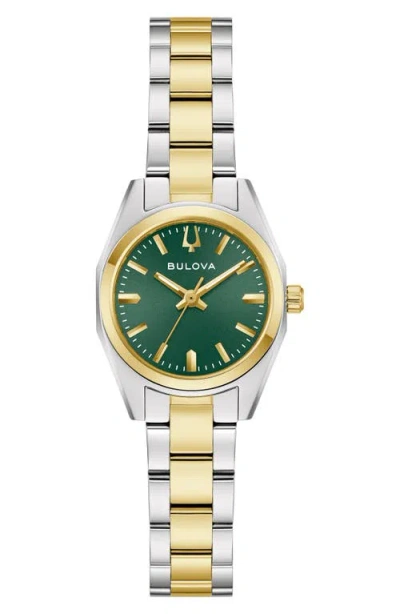 Bulova Surveyor Two-tone Bracelet Watch, 22.7mm In Green