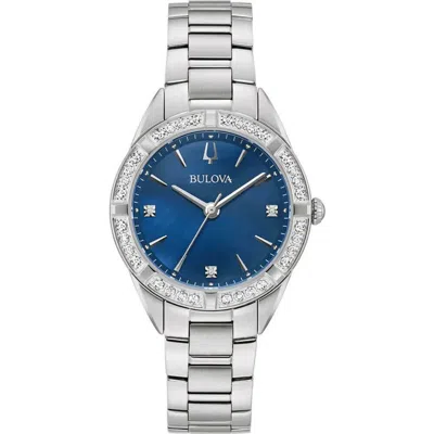 Pre-owned Bulova Sutton 96r243 Blue Dial Stainless Steel Women's Watch