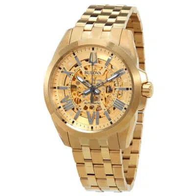 Pre-owned Bulova Sutton Automatic Gold Skeleton Dial Men's Watch 97a162