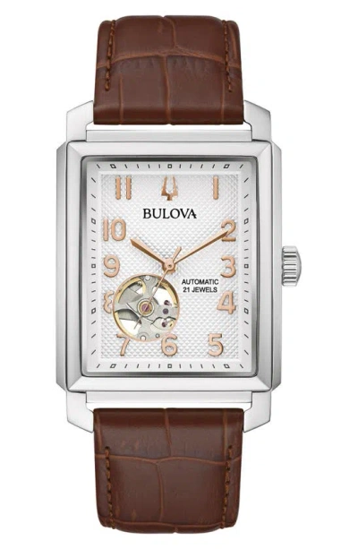 BULOVA SUTTON AUTOMATIC LEATHER STRAP WATCH, 33MM