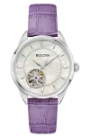 Bulova Sutton Automatic Leather Strap Watch, 34.5mm In Multi