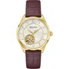 Bulova Women's Sutton Automatic Brown Leather Strap Watch 34.5mm In Goldone