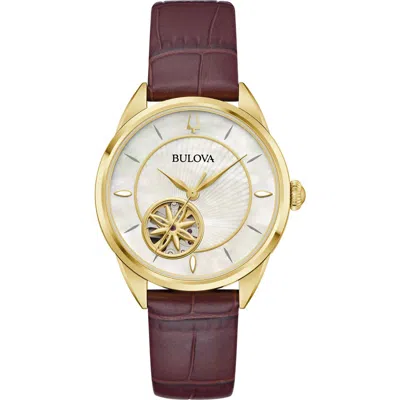 BULOVA BULOVA SUTTON AUTOMATIC LEATHER STRAP WATCH, 34.5MM