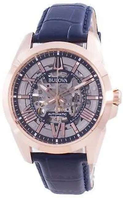 Pre-owned Bulova Classic Sutton Automatic Skeleton Rose Gold Dial 97a161 Men's Watch 100m
