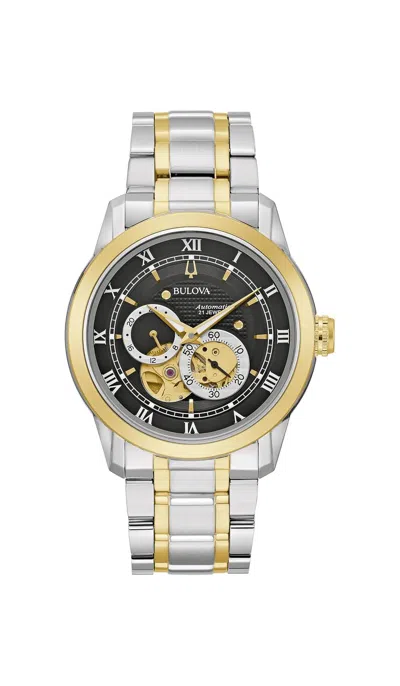Bulova Sutton Automatic Two-tone Stainless Steel Open Aperture Mens Watch In Gold