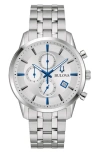 Bulova Men's Chronograph Classic Sutton Stainless Steel Bracelet Watch 41mm In Silverone