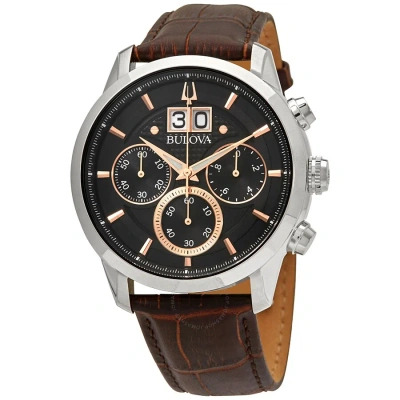 Bulova Sutton Chronograph Quartz Black Dial Men's Watch 96b311 In Brown