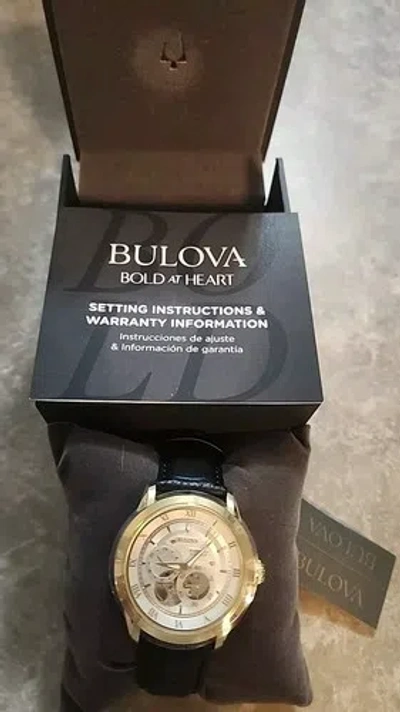 Pre-owned Bulova ?  Sutton Gold Stainless Automatic 4-hand Watch Open Heart Leather 42mm