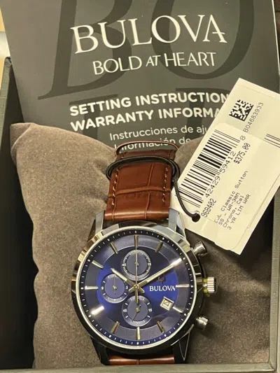 Pre-owned Bulova Sutton Mens Chronograph Blue Dial Stainless Steel Quartz Watch 96b402